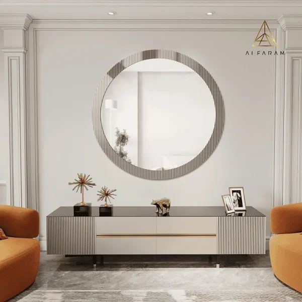 dekoracyjne okrągłe lustro na szkle ornamentowym